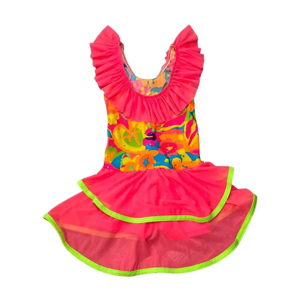 Costume Gallery Vibrant Pink 2 Tiered Tutu Skort Dress Sleeveless Dance Outfit